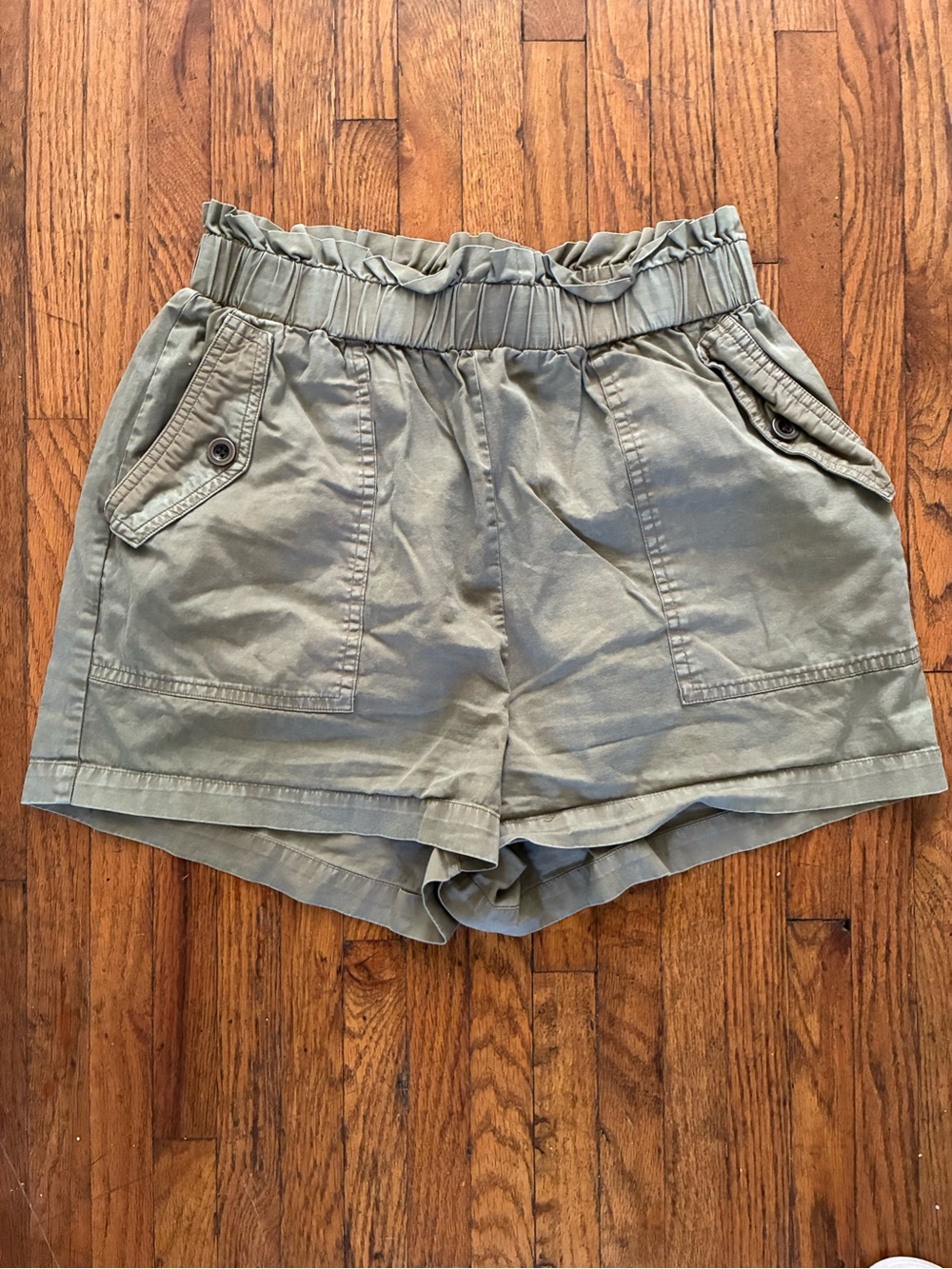 Jane and Delancey Olive Green High-Waist Paperbag Shorts